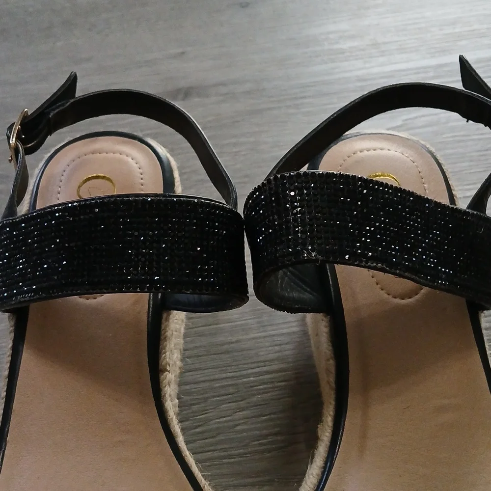 Comfort Est 1945 Black Jeweled Strap Espadrille Wedge Sandals  Sz  8M NWT - Picture 4 of 12